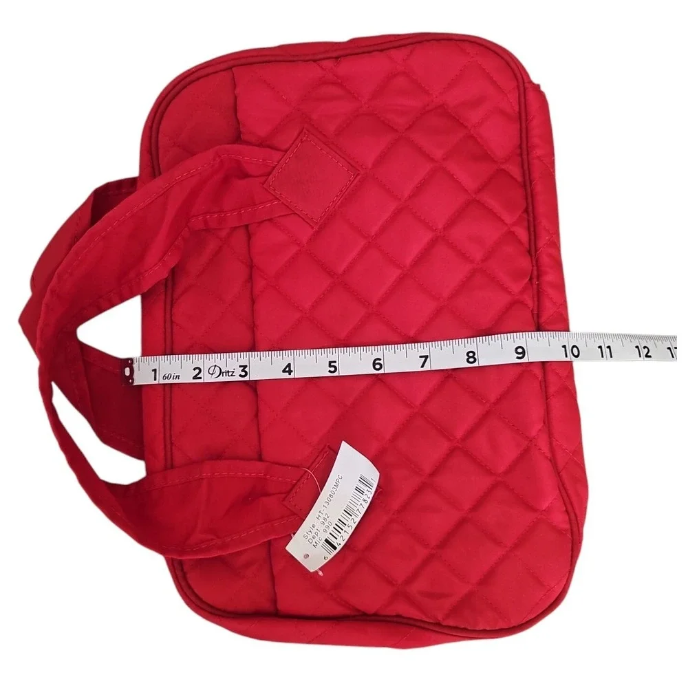 Quilted Cosmetic Bag Makeup Organizer Travel Case Red Houndstooth Interior‎